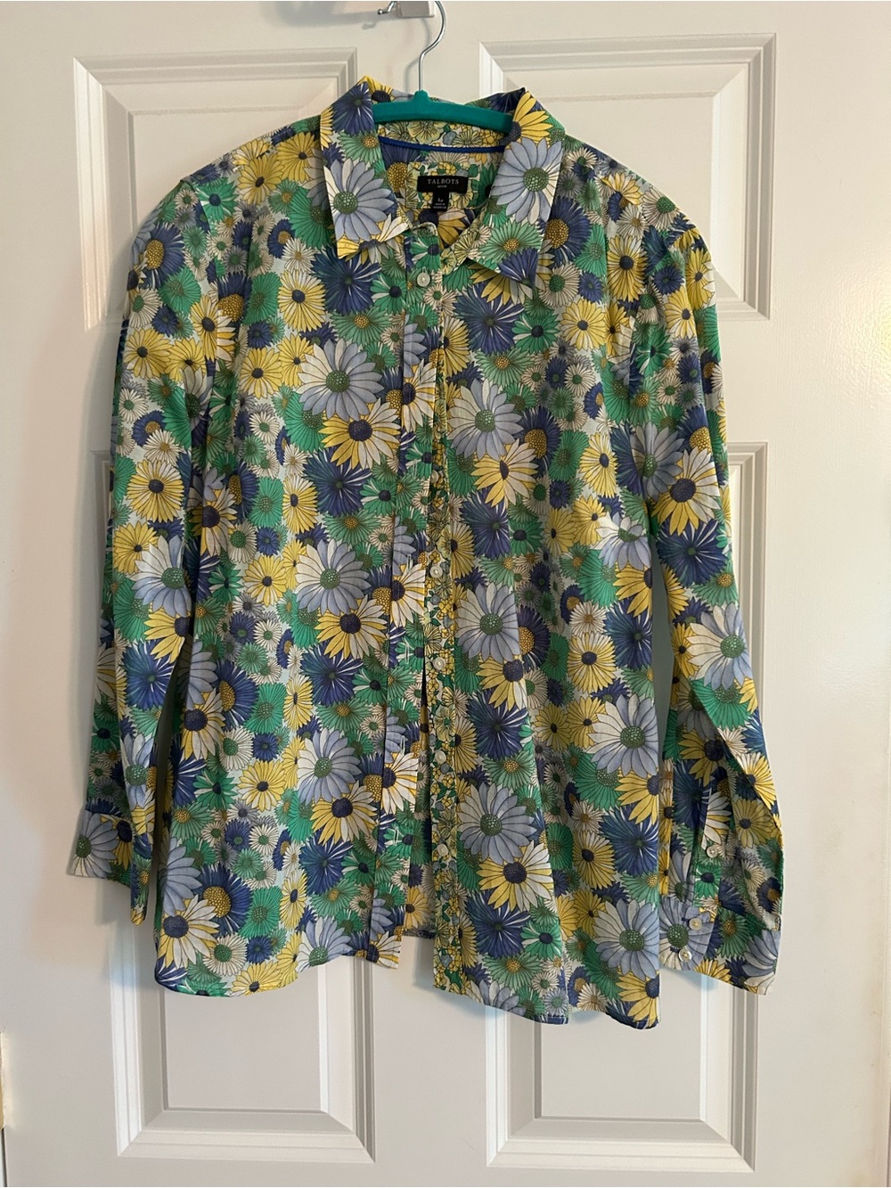 Talbots Floral Button-Down Shirt in Yellow, Green & Blue